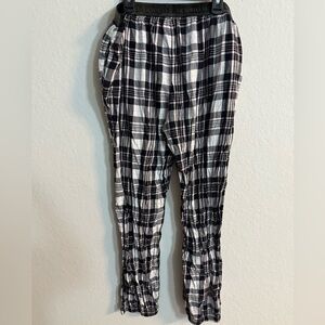 Victoria Secret Velvet Logo Band Plaid Flannel Jogger Pajama Pants